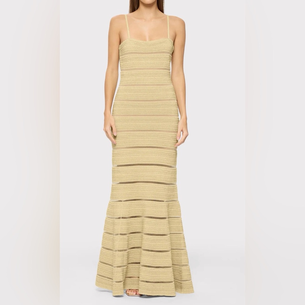 HERVE LEGER STITCHED BANDAGE GOWN METALLIC GOLD NWT